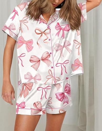 Yiulangde Cowboys Boot Pajamas for Women Y2k 2 Piece Heart Bow Preppy Pjs Coquette Short Sleeve Shirts Matching Pj Shorts Set thumbnail 8