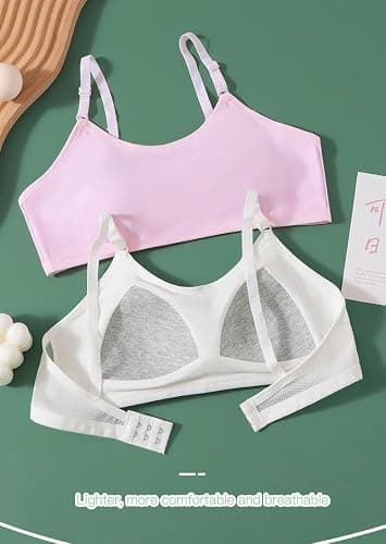 Herepai Big Girls' Adjustable Training Bra Cotton Bras Wireless Light Padded 10-16 Years thumbnail 5