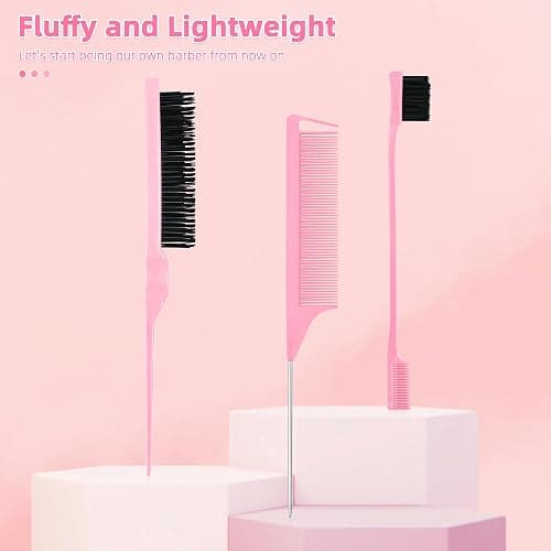 6pcs Hair Styling Comb Set with Continuous Spray Bottle 200ml, Rat Tail Comb Edge Control Hair Brush for Back Brushing, Combing, Braiding, Slicking for Women(pink) thumbnail 2