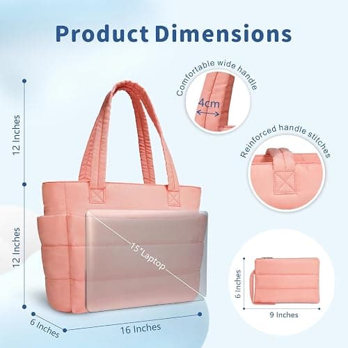 TOPDesign Puffer Tote Bag for Women, Lightweight Puffy Handbag with Compartments, Quilted Shoulder Bag for Work, Travel, Gym thumbnail 5
