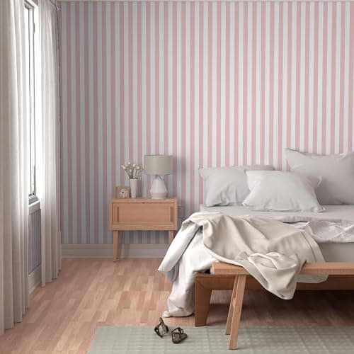 Peel & Stick Wallpaper 3ft x 2ft - Bold Stripe Dogwood Vertical Stripes Pink White Geometric Custom Removable Wallpaper by Spoonflower thumbnail 2