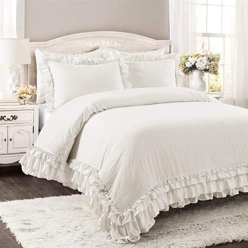 Lush Decor Ella Ruffle Lace Comforter, 2 Piece Set, Twin, Ivory - Cute Comforter - Twin Bedding Set - White Bedding - Coquette Decor - White Lace Trim - Ruffle Trim thumbnail 2