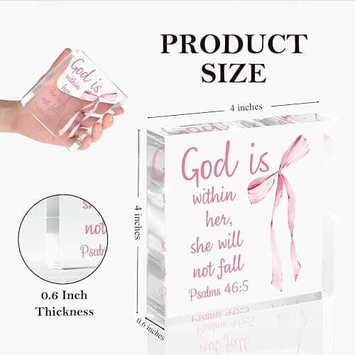 Pink Bow Room Decor, Inspirational Bible Verse Quotes, Christian Gifts for Women, Coquette Aesthetic Bow Dorm Decoration, Office Decor for Women, Acrylic Office Desk Accessories Decoration-Psalm 46:5 thumbnail 3