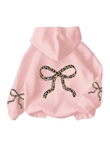 RoseSeek Girl's Bow Cheetah Leopard Hoodies Long Sleeve Pullover Tops Preppy Cute Sweatshirts Hoodies - Image 1