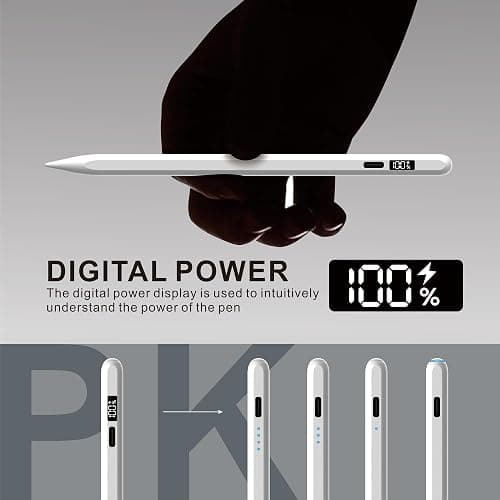 Stylus Pen for iPad 2025-2018 with LED Power Display, 15Mins Fast Charge,Tilt Sensitivity Pencil for iPad 10/9/8/7/6th,11th A16,Air 11/13 M2/M3,Pro 11/13 M4,Pro 12.9",Air 5/4/3,Mini 7/6/5(White) thumbnail 3