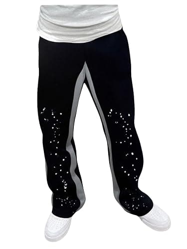 RoseSeek Boy's Y2K Wide Leg Baggy Pants Vintage Trendy Sweat Pants Elastic Waist Street Sweatpants with Pockets - Image 1