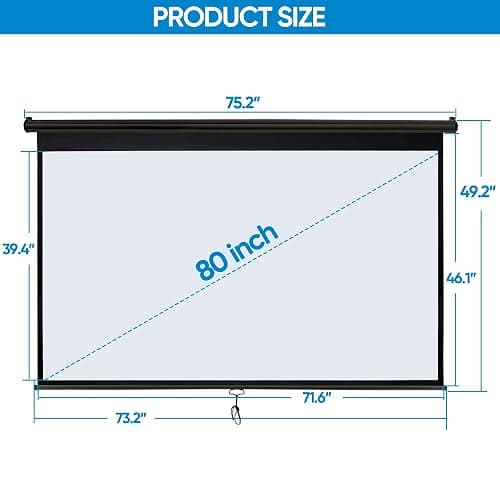 SUPER DEAL 80'' 16:9 HD Projection Screen Foldable Anti-Crease Portable Projector Movie Screen Manual Pull Down for Home Theater Presentation Education Outdoor Indoor Public Display, Black thumbnail 7