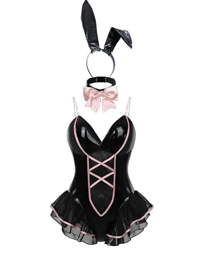 FCCAM Bunny Costume Adult Women One Piece Bodysuit with Bunny Tail Bunny Girl Halloween Cosplay - Black - XX-Large thumbnail 5