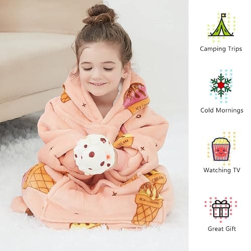 KFUBUO Wearable Blanket Hoodie for Kids Sherpa Patterns Oversized Sweatshirt Blanket With Pocket 6-10 Year Old Girl Birthday Gifts Ice Cream thumbnail 2