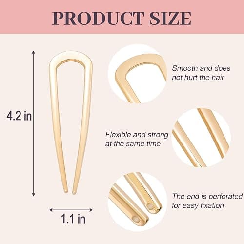 JIRIS 2PCS 4.2Inch French Hair Pins U-Shaped Pins for Women and Girls Fashion Metal Hair Pin French Twist Hair Pins for Buns, Updos,Stylish and Functional(set1-gold) thumbnail 2