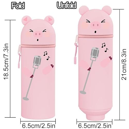 GDFJBG Kawaii, Estuche Escolar de Silicona Blanda 2 en 1, Diseño de Dinosaurio Extensible con Forma Moldeada Portalápices de Mesa, Cremallera, Forma Moldeada (Cerdito) thumbnail 3