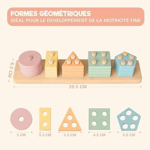Sweety Fox Jouets Montessori à Empiler et de Tri 1 2 3 Ans - Jouet d'Activité et de Développement en Bois Couleurs Pastel - Jeux Montessori pour Tout-Petits 1 an thumbnail 2