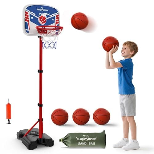 EagleStone Kids Basketball Hoop with Stand, Adjustable Height Basketball Set Toddler Toys for Boys and Girls Age 3-12, Indoor Outdoor Backyard Sport Game Gift with Sandbag for Stability - Image 1
