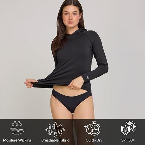 Champion Women's Hooded Rash Guard, Long Sleeve Sun Hoodie UPF 50+ Shirt, | Built-In Hood, UPF 50+ Sun Protection, Quick-Dry Fabric, Athletic Fit, All-Season Wear, Swim Shirt, Active Sun Hoodie thumbnail 5