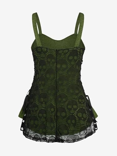 ROSE GAL Womens Plus Size Gothic Skull Lace Overlay Sleeveless Strap Tank Top thumbnail 3