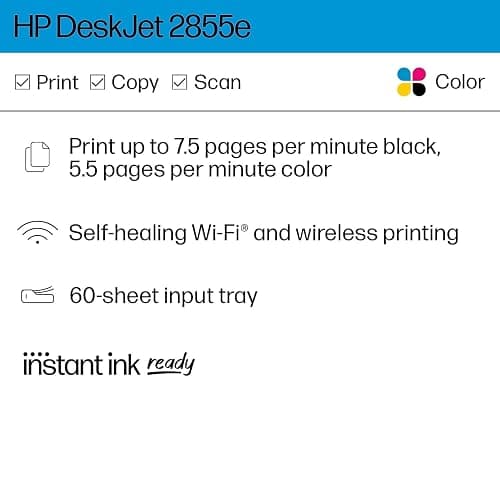HP DeskJet 2855e Wireless All-in-One Color Inkjet Printer, Scanner, Copier, Best-for-home, 3 months of Instant Ink included, Single-band Wi-Fi connectivity (588S5A) thumbnail 7
