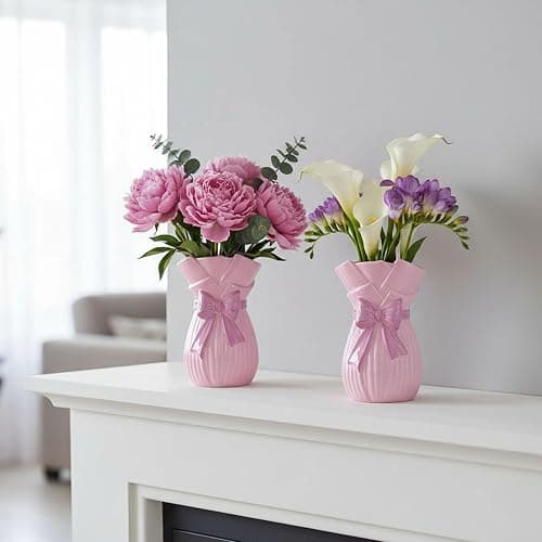 Bow Vase for Home Decor,7.8 Inch Cute Bow Ceramic Vase with Bowknot Design,Large Opening Floral for Fresh/Dried/Faux Flowers,Ideal for Kitchen Table/Living Room/Shelf/Dorm Decor (Pink) thumbnail 5
