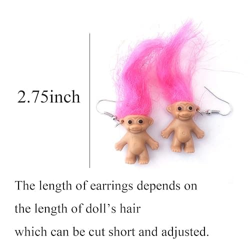 Lovely Ugly Doll Dangle Earrings, Cute Ugly Doll with Colorful Hair Drop Earrings for Women Men Funny Jewelry Gift thumbnail 5