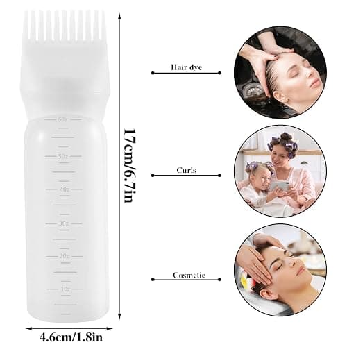Pimoys Root Comb Applicator Bottle 6 Ounce, 2 Pack Hair Oil Applicator, Applicator Bottle for Hair Dye Applicator Bottle with Graduated Scale, White thumbnail 4