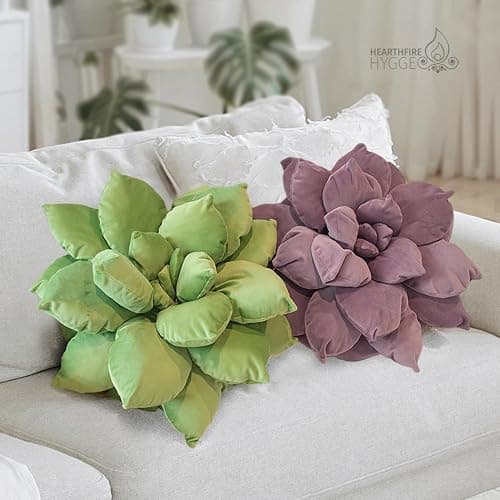 Hearthfire Hygge 3D 17" Green Succulent Pillow | Hand-Stitched Flower Pillow for Bedroom, Living Room, and Nursery | Cozy Decorative Leaf Throw Pillow thumbnail 2