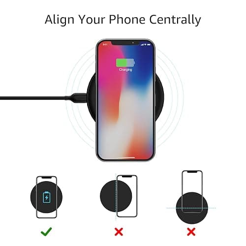 Amazon Basics 15W Qi Certified Wireless Charging Pad for iPhone 16/15/14/13/12/11/X, Samsung and More, with USB Cable, Black thumbnail 4
