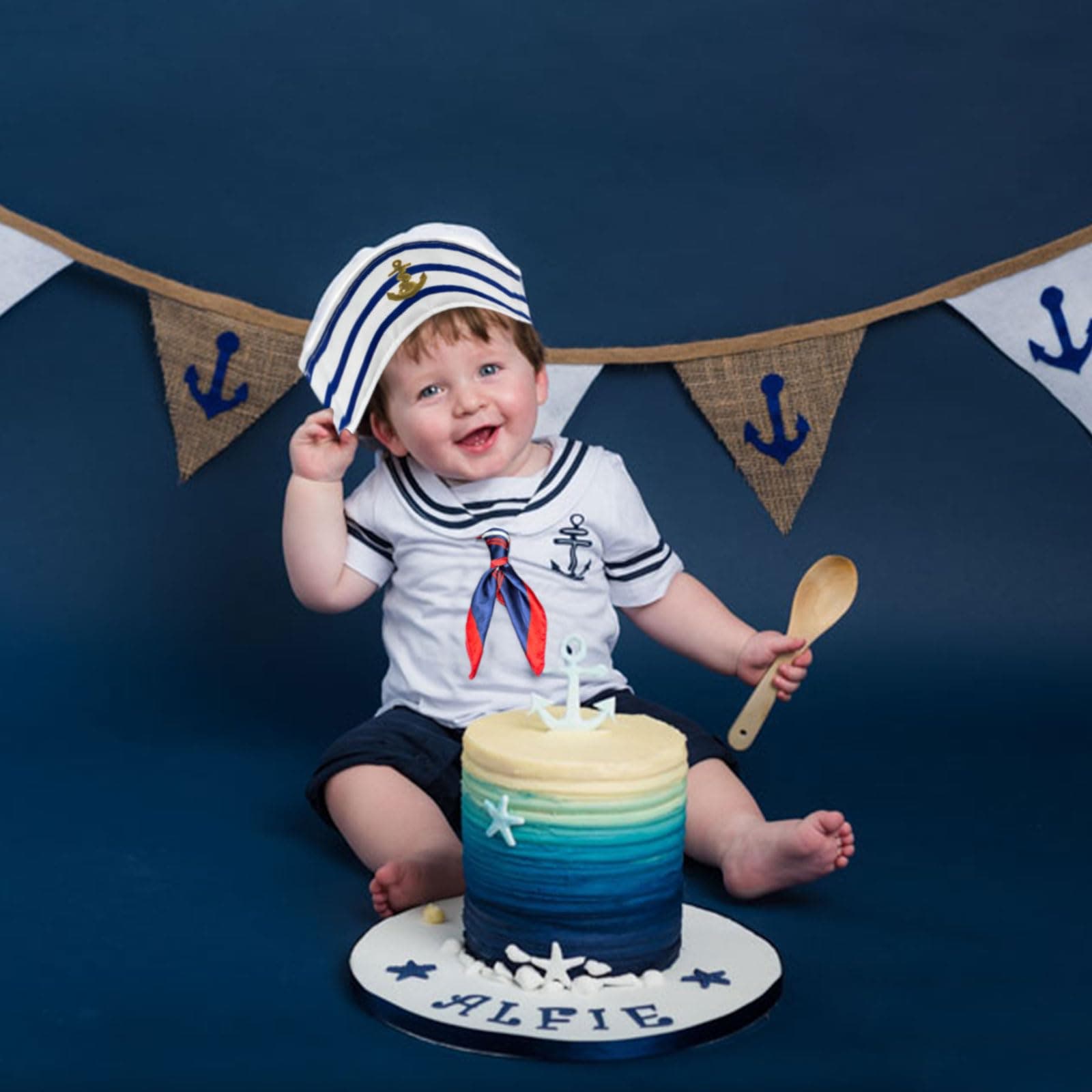 Sailor Hat and Scarf Set for Men Women,Fancy Dress Sailor Set,Blue with White Sailor Hat Scarf,for Costume Accessory, Dressing Up for Cosplay Nautical Themes Party Stage Performance thumbnail 5