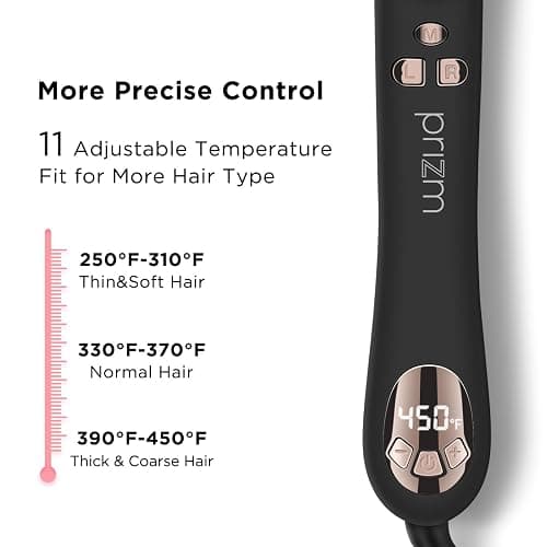 Prizm Rotating Curling Iron, 1inch/25mm Automatic Hair Curler for Long Hair, Self Spinning Barrel, 250-450°F with LCD Display, Auto-Shut Off & Dual Voltage, Black thumbnail 5