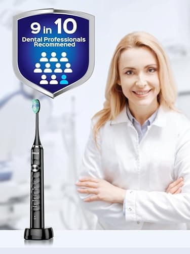 COSLUS Sonic Electric Toothbrush for Adults: 47000 VPM for Deep Cleaning & Whitening with Travel Case - 5 Modes for Sensitive Teeth & Braces, Wireless Charging, 6 Brush Heads for Home Family, Black thumbnail 3
