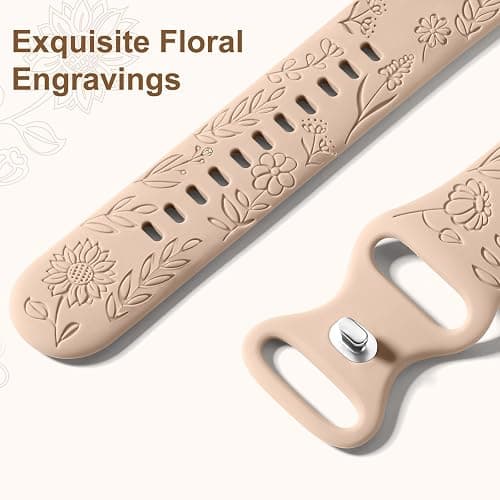 TUCOMO 5 Pack Floral Engraved Watch Bands Compatible with Garmin Vivoactive 6/Vivoactive 5/3/3 Music, 20mm Soft Silicone Sport Wristband Straps for Garmin Venu SQ/Forerunner 55/165/245 Women thumbnail 4