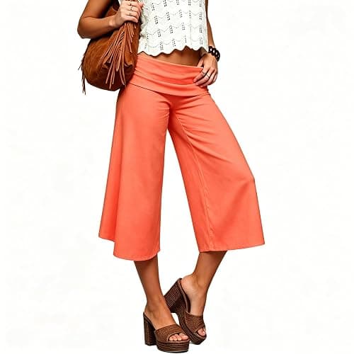 RUEWEY Women Fold Over Capri Pants Low Rise Wide Leg Yoga Capris Going Out Flowy Gaucho Pants Streetwear thumbnail 2