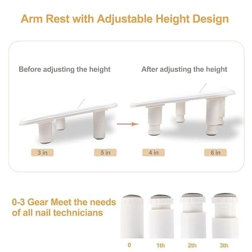 Arm Rest for Nails Tech with Adjustable Base,U shaped Comfortable Manicure Nail Hand Rest Stand Pillow Cushion for Acrylic Nail Art Tech(White) thumbnail 2