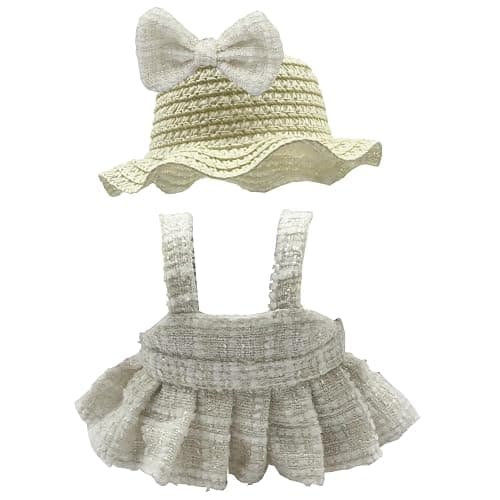 Clothes Made for Labubu 15cm & 17cm (No Doll Included) Fashion Doll Outfit Set Compatible with La bubu Accessories, Dress Up Skirt with hat and Headwear Bow (White) - White thumbnail 2