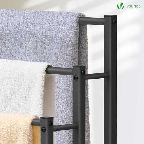 VOUNOT® Porte-Serviettes autoportant sur Pied Support à 3 Niveaux en Métal Rangement Stable pour Serviettes de Bain et Accessoires Idéal à Côté de la Douche Baignoire ou Lavabo Noir thumbnail 6