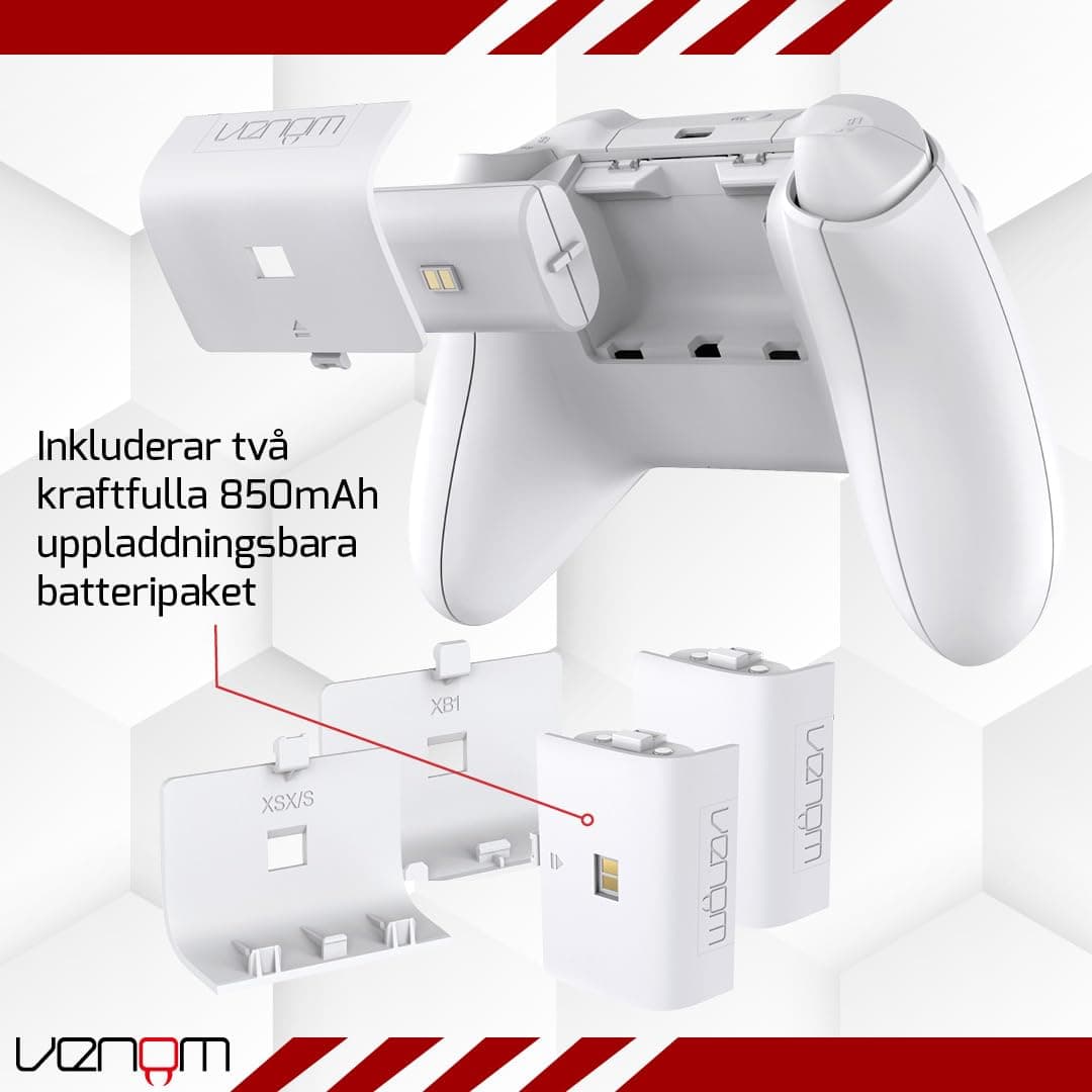 Venom Dubbel laddningsstation med 2 x laddningsbara batterier, Twin Dock - vit (Xbox Series X & S/Xbox One) thumbnail 3