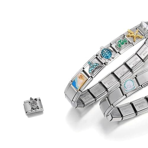 LCSDDWAS 12pcs Handmade Diy Italian Module Charm With Ocean Shell Series berry Series Bracelet For Women Men Stainless Steel Italian Bracelet Jewelry Gifts (Starfish style), Large, silver thumbnail 2