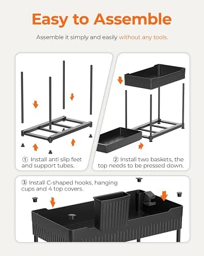 Sevenblue 3-Pack 2-Tier Under Sink Organizers with Sliding Drawers | Multi-use kitchen & bathroom storage, 12.8 inch black cabinet organizer, space-saving sliding drawer design. thumbnail 7