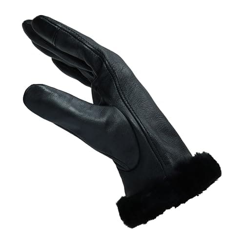 UGG Women’s Sheepskin Cuff Gloves with Touchscreen Fingertips, Genuine Leather Exterior, Fur Trim, and Logo Detail thumbnail 4