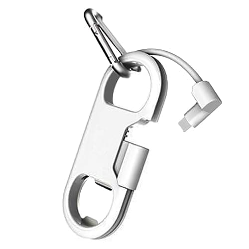 Lightning Cable for iPhone + Keychain + Bottle Opener + Aluminum Carabiner Portable Multifunction Key Chain USB Charging Cable Short Cable for iPhone X/8/7/6S, Gift for Men and Women (White) - Image 1