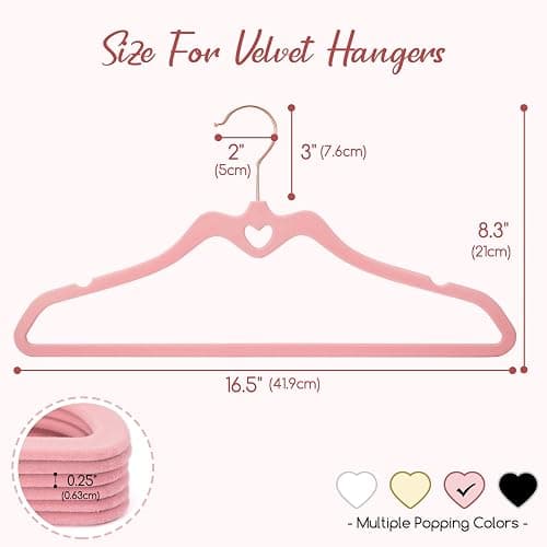 HOUSE DAY Pink Velvet Hangers 60 Pack, Non Slip Flocked Felt Hangers, Sturdy Velvet Clothes Hanger, Cute Heart Heavy Duty Coat Hanger, Ultra Slim Pink for Closet Space Saving thumbnail 2