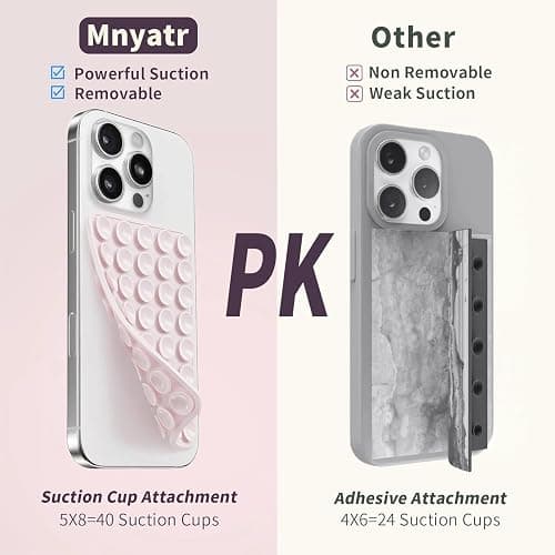 (2 Pack) Silicone Suction Cup Phone Case Mount Double Sided, Sticky Phone Grip with Higher Suction Power for Cell Phone, Hands-Free Phone Accessories for Selfies and Videos, Clear & Light Pink thumbnail 3