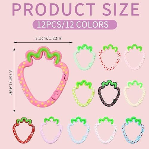 WTYONZEL 12 Pcs Cute Carabiner Keychain Clips,Strawberry Shape Keychain Rings, Metal Ring Spring,Flat Spring Ring for Purse Strap, Handbag, Key Chain Hooks Accessories thumbnail 4