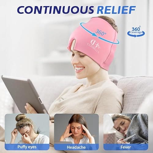 Migraine Relief Cap, Soothing Headache Ice Face Mask Products, Hot and Cold Therapy, Migraine Headache Relief Cap for Migraine, Sinus, Puffy Eyes, Tension, Stress and Hangover(Pink) thumbnail 2
