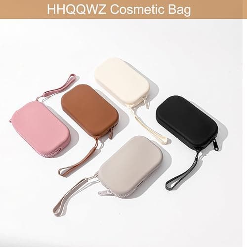 HHQQWZ Portable Silicone Makeup Bag for Women, Small Travel Waterproof Toiletry Cosmetic Bag, Zipper Closure Organizer Makeup Case with Handle (Brown) thumbnail 4