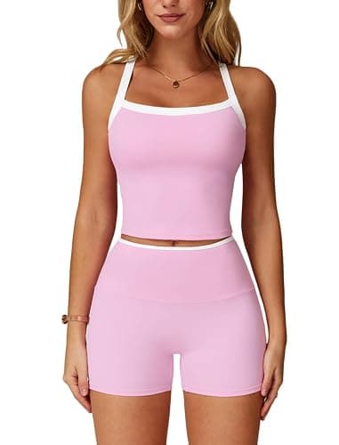 QBGJTD Two Piece Workout Sets For Women Tank Top Matching High Waist Booty Lifting Shorts Gym Yoga Active Wear Outfits - Image 1
