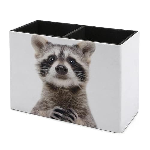 Niapessel Pencil Holder for Desk, Cute Funny Raccoon Pen Holder Storage Desktop Pen Organizer Desk Pencil Organizer Makeup Brush Holder for Office School College Leather thumbnail 6