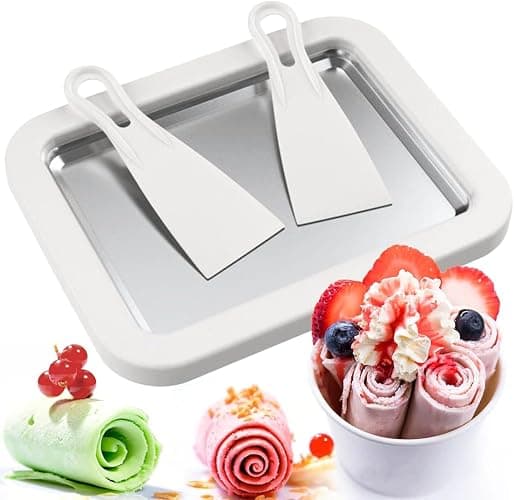 Ice Cream Roll Maker, with 2 Scrapers Ice Cream Maker Pan Multifunctional Cold Sweet Fried Food Plate for Making Rolled Ice Cream Soft Serve Slushies Frozen Yogurt Sorbet and Gelato(8.9X6.9 inch) - Image 1