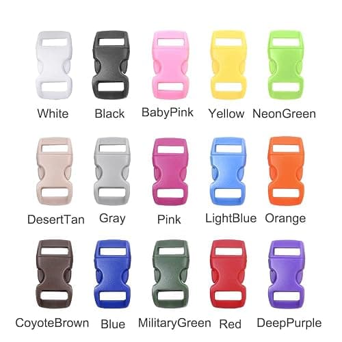 CooBigo 150 Pack Assorted Curved 3/8" Paracord Buckles, Paracord Bracelet Buckles, Plastic Side Release Clips for Parachute 550 Cord Bracelets Clasps Dog Collar Straps Clasp DIY Craft Accessories thumbnail 6