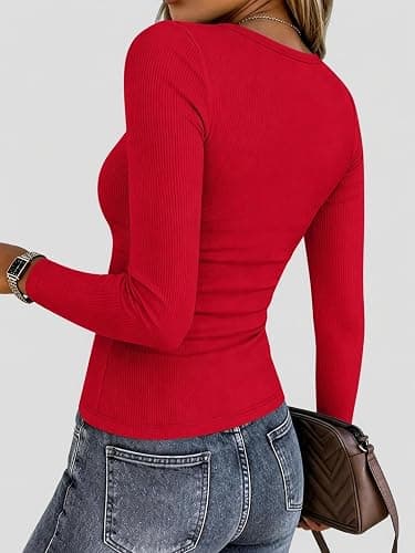 Zeagoo Women Long Sleeve Shirts Ribbed Tops Crewneck Basic Tee | Stretchy Ribbed Tops Ideal for Business Casual,Daily Wear, Going Out & Work, Perfect for Summer and Fall Outfits thumbnail 6