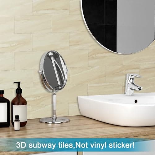 BeNice Peel and Stick Backsplash Large Bathroom Subway Tiles,Kitchen Shower Wall Stickers Waterproof(23Tiles) Beige thumbnail 6