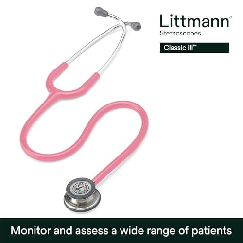 3M Littmann Classic III Monitoring Stethoscope, 5633, More Than 2X as Loud, Weighs Less, Stainless Steel Chestpiece, 27" Pearl Pink Tube thumbnail 2
